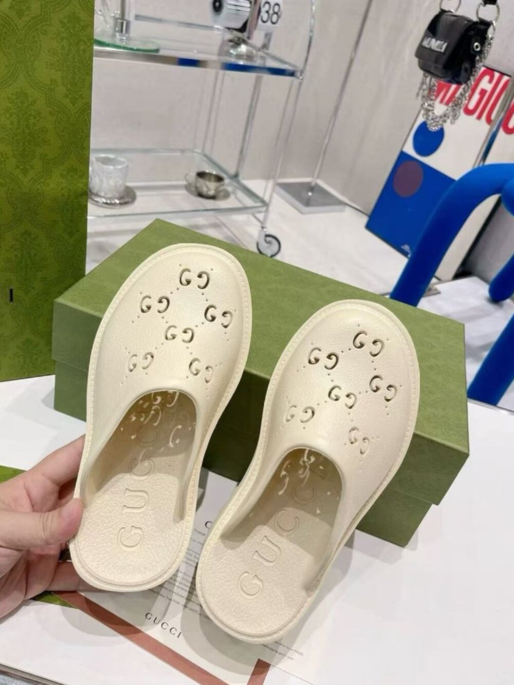 Gucci Cutout GG Logo Chunky Lug Slip On Mules - Picture 4 of 9